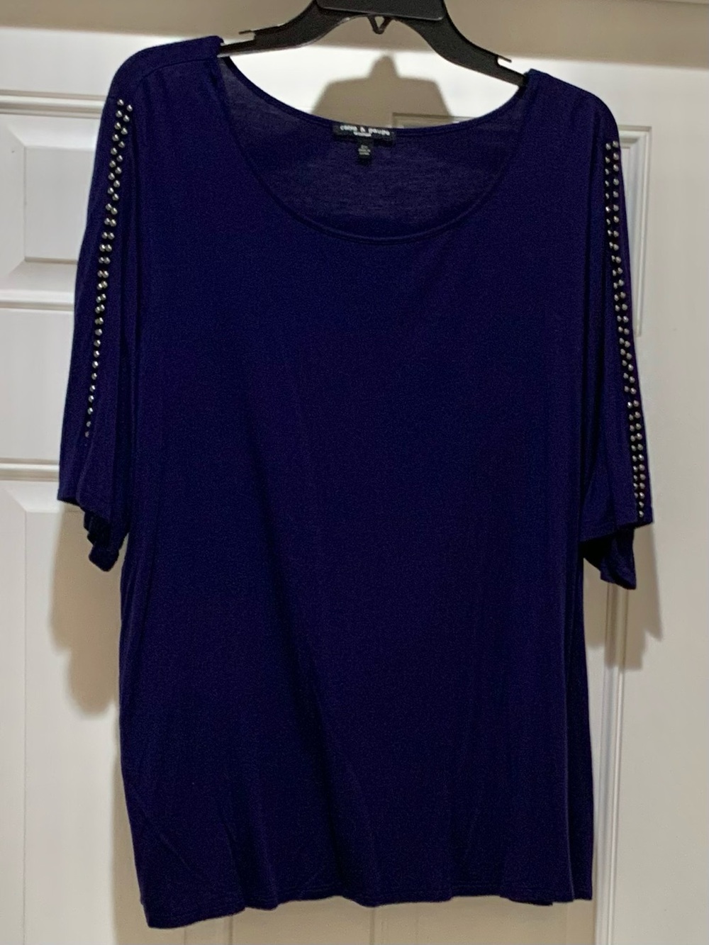 Cable &Guage Navy Silver see through Stud-Accent Sexy Sleeves Scoop Neck 2X